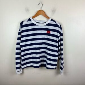 Old Navy The Easy Tee Navy White Striped Breton Shirt Kiss Size XS Coastal‎